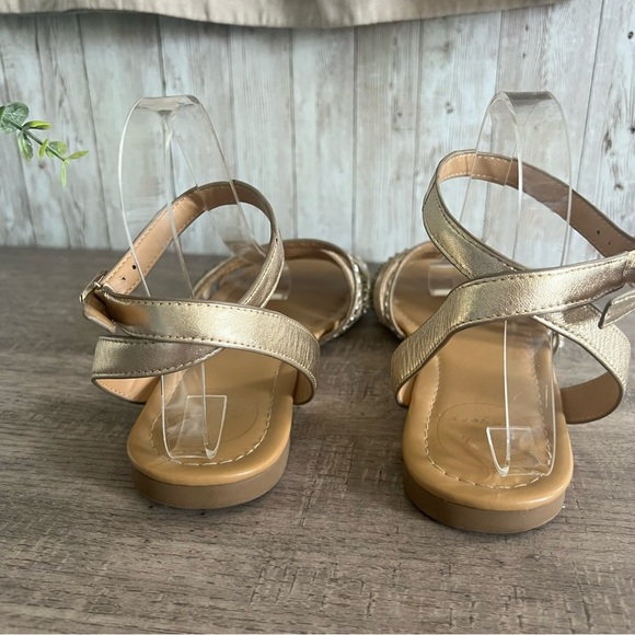 Jack Rogers Gold Raffia Strappy Woven Beaded Sandals 9 - Picture 4 of 5